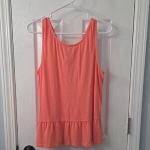 crown & ivy Coral Tank Top with Ruffle Hem